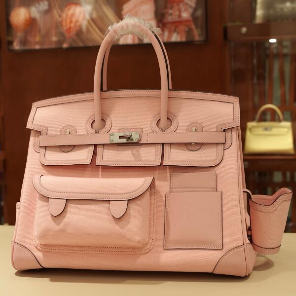 【エルメス HERMES】バーキン カーゴ 35 ローズコンフェッティ (1Q)トワルアッシュ スイフト シルバー金具（50％手縫い＋50％マシン）